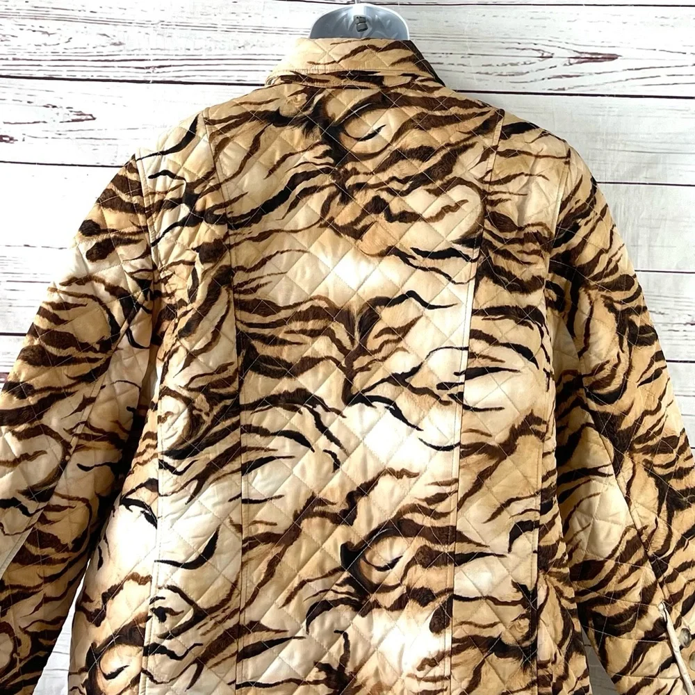 Chico's Jacket Women’s 4 US 20/22 Brown Tiger Prints Quilted Pockets Long Sleeve